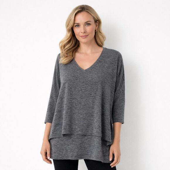 Joseph Ribkoff Tops - Joseph Ribkoff LDS Tunic Womens Sz 12 Silver Modal Layered V-Neck Lagenlook